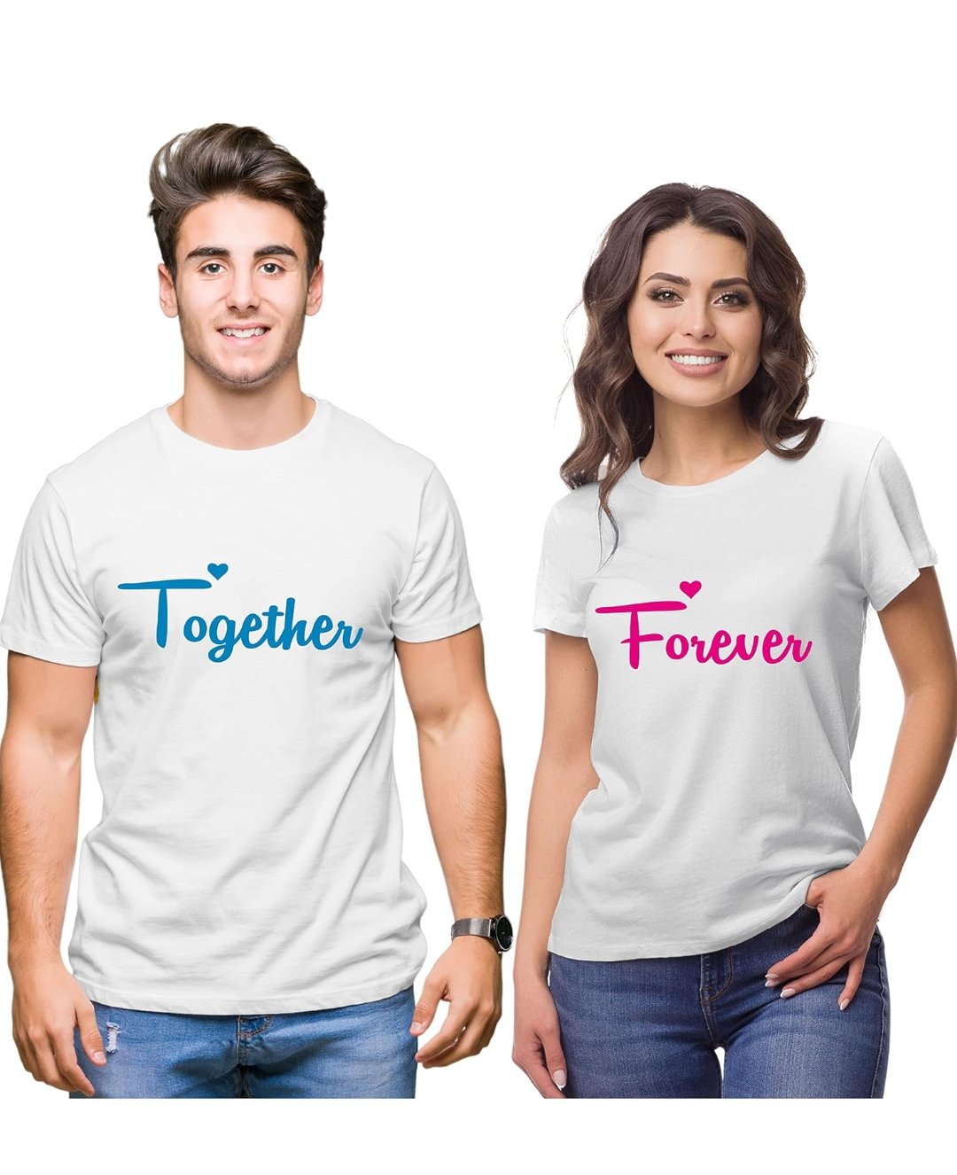 Men's & Women's Round Neck T-Shirt | Pack of 2-Couple T-Shirts with your own content